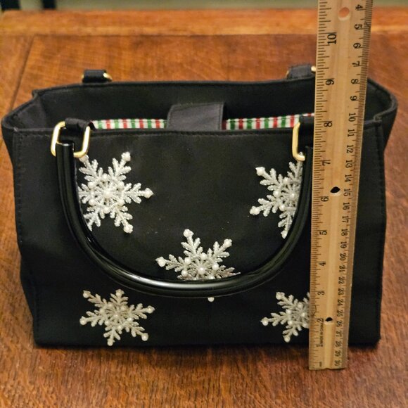 Kim Rogers Holiday Beaded Snowflake Top Handled Bag With Candy Stripe Interior - Picture 5 of 6